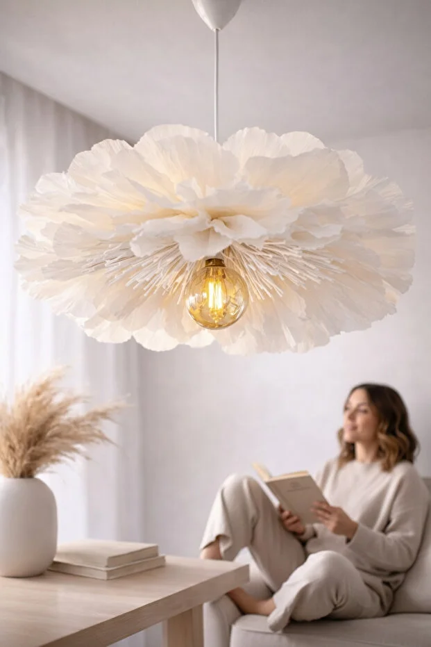 Lumi Bloom Beyaz İtalyan Krapon Kağıdı El Yapımı Çiçek Avize